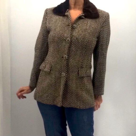 Vintage 90’s Luisa Spagnoli Boucle Knit Faux Fur Structured Blazer Jacket - Picture 2 of 16